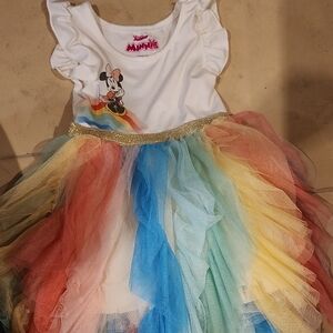 Disney Minnie Mouse Rainbow Tutu Dress with Gold Trim Girls Size 3t